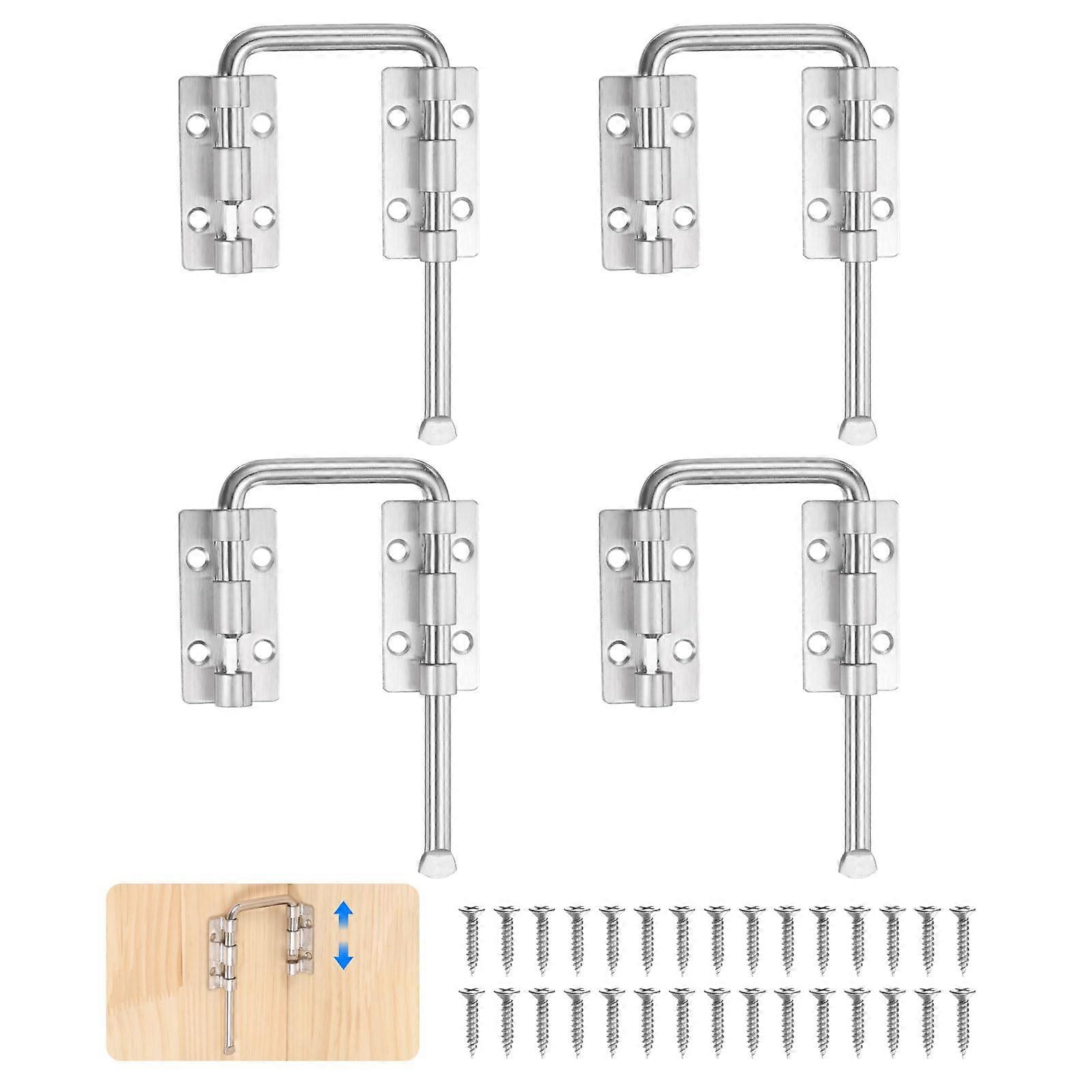 4Pcs Sliding Door Lock Latch with Screws, Flexible UShaped Zinc Alloy Security Hook for Uneven Doors