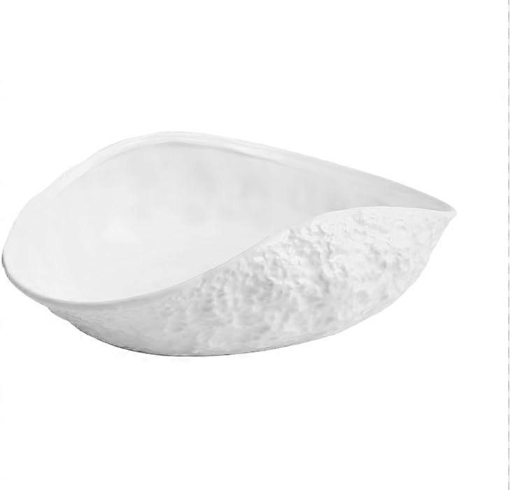 Large White Ceramic ShellShaped Serving Platter, 10Inch Rock Pattern Dish for Seafood and Snacks