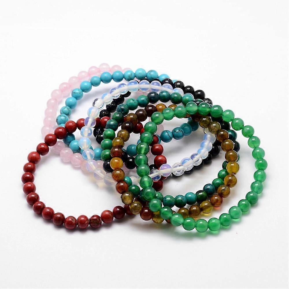 Natural Mixed Stone Beaded Stretch Bracelets Round 52mm Bead: 6mm in diameter