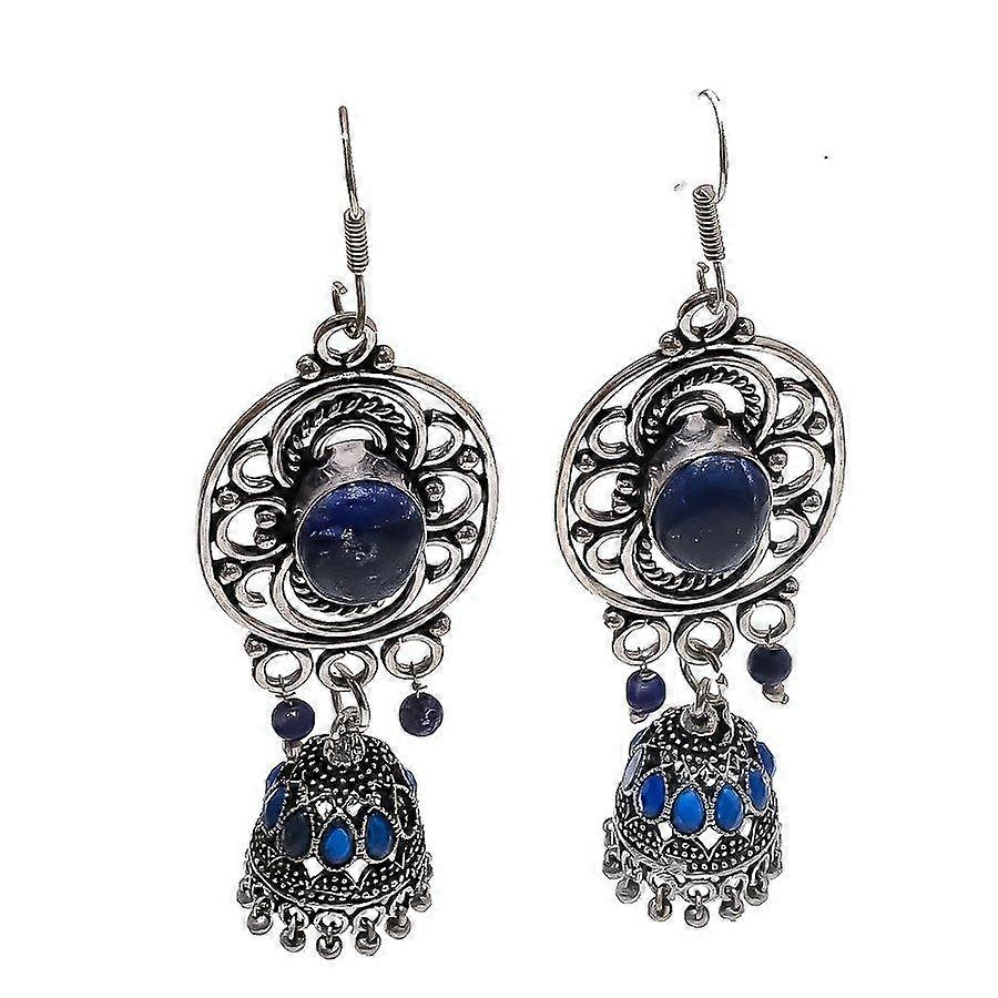 Lapis Lazuli, Topaz Gemstone 925 Sterling Silver Earring 3.55"