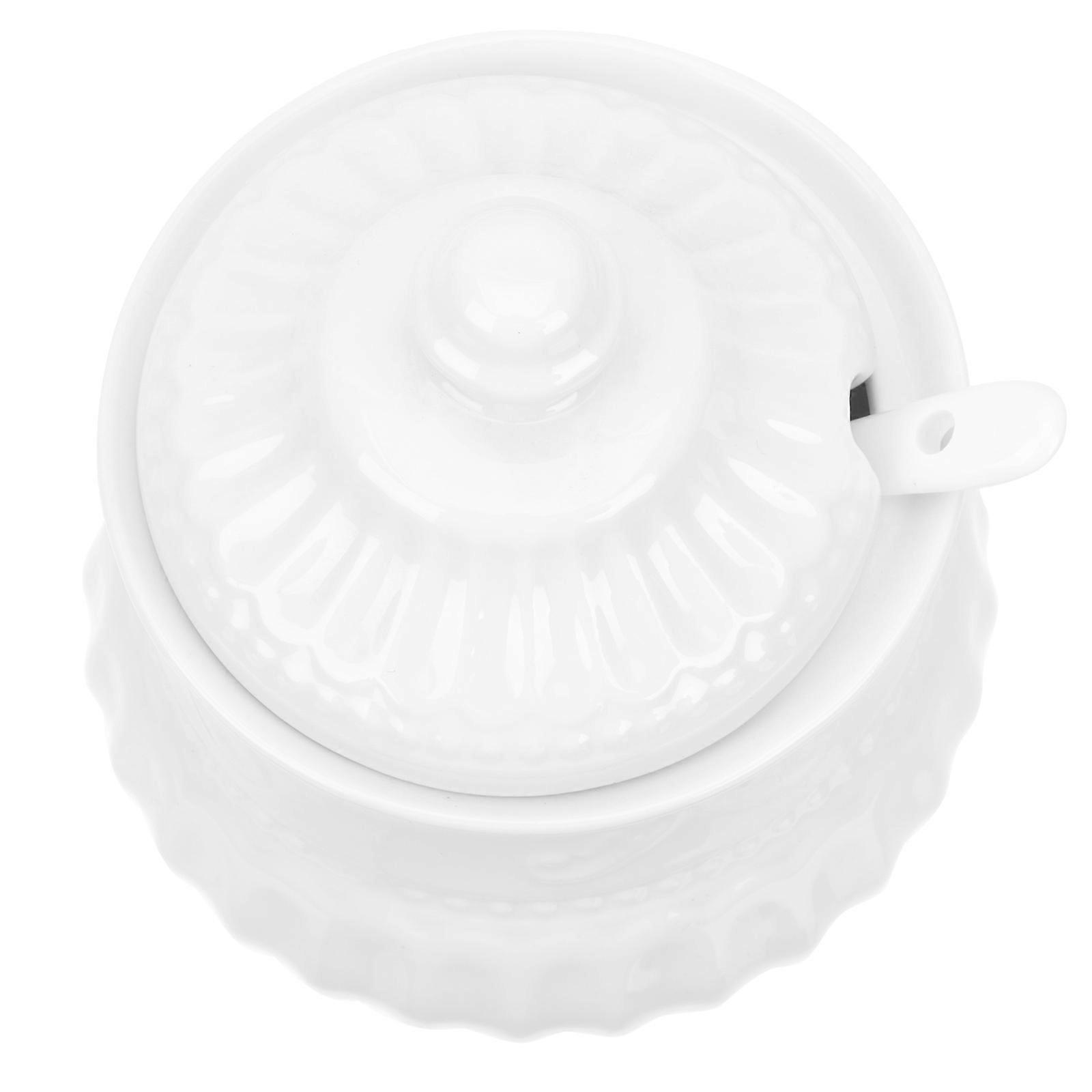Embossed Sugar Holder Household Ceramic Jar For Kitchenware Featuring Elegant Design 12.5x8.5cm 1Pcs