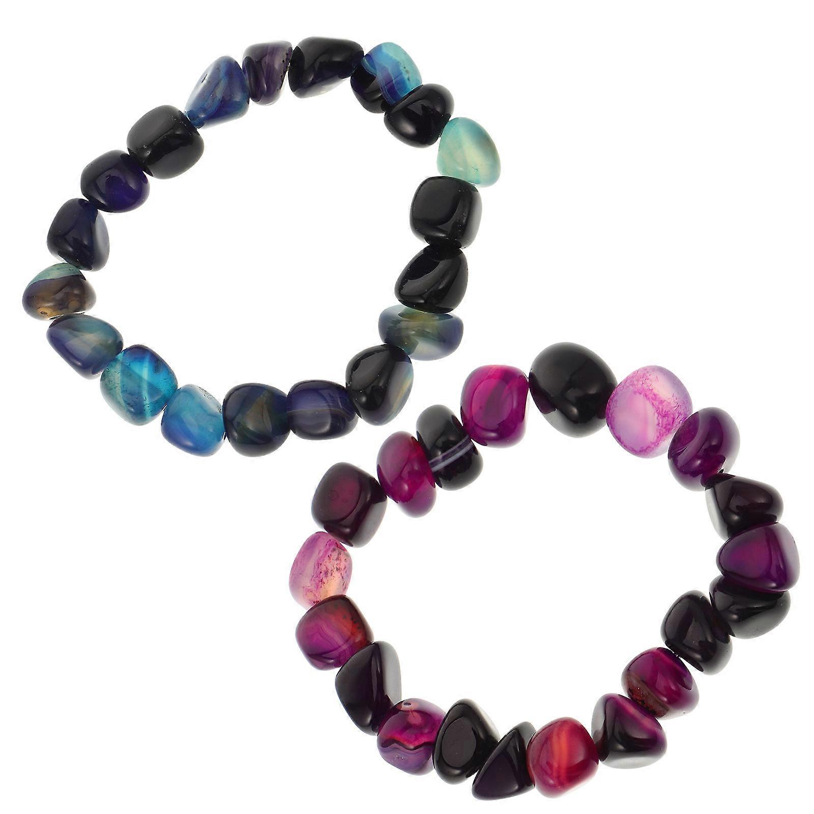2Pcs Multicolor Irregular Agate Yoga Bracelets for Decoration