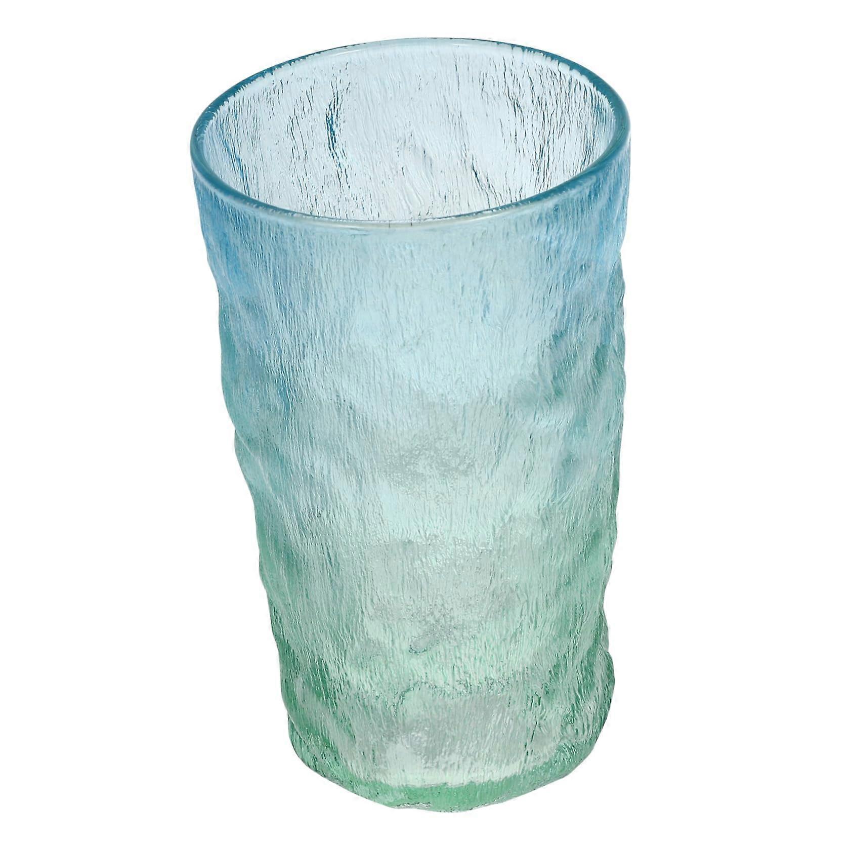 Blue Gradient Glass Water Cup with Glacier Pattern, Creative Drinking Mug for Tea, Juice and Milk