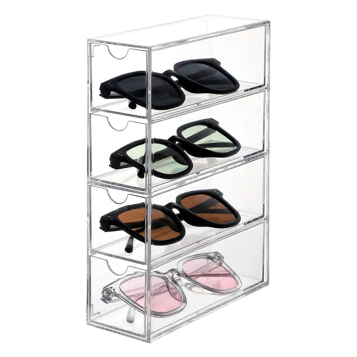 Acrylic Drawer Organizer with 4 Stackable Clear Drawers for Sunglasses and Makeup Storage