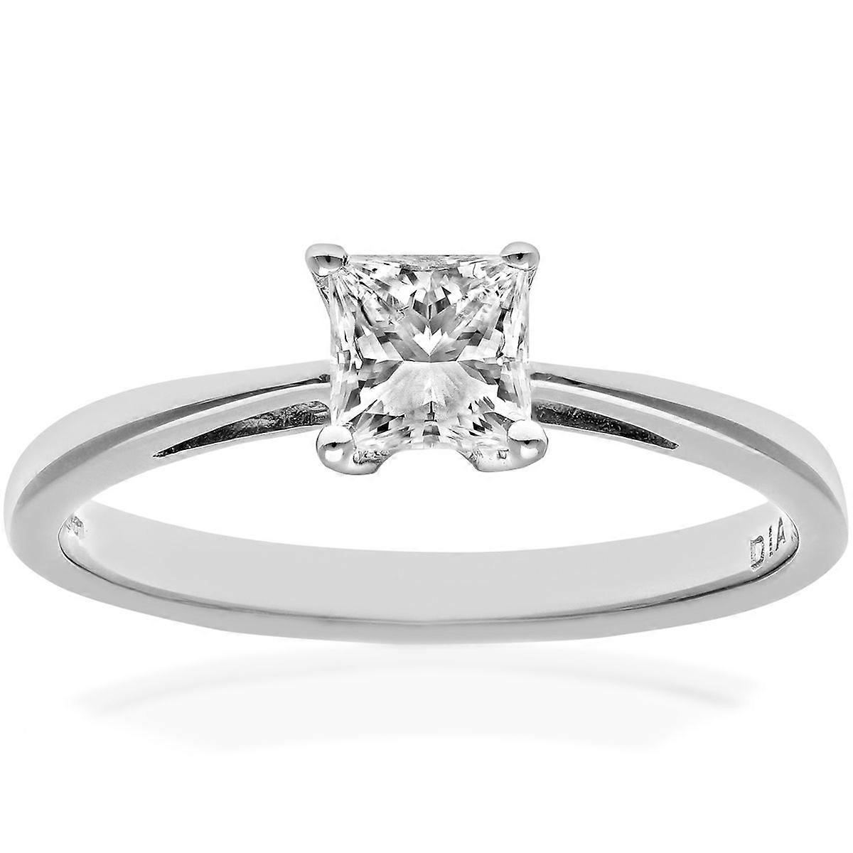 Jewelco London Platinum Princess 1/2ct Diamond 4 Claw Solitaire Engagement Ring 5mm
