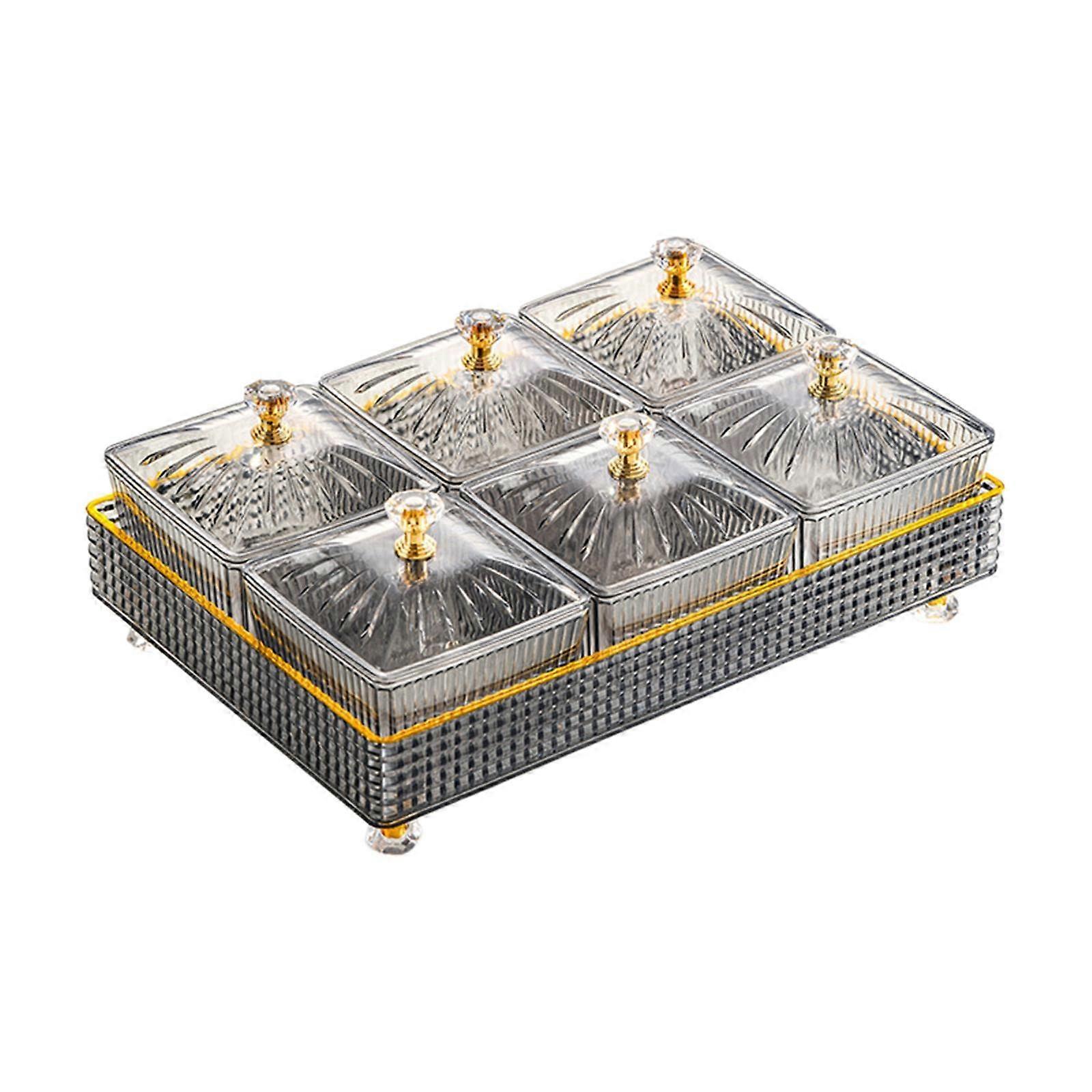 Serving Tray with Lid, Removable 6Compartment Snack Platter for Candy, Fruit, Chips and Dip, Gray