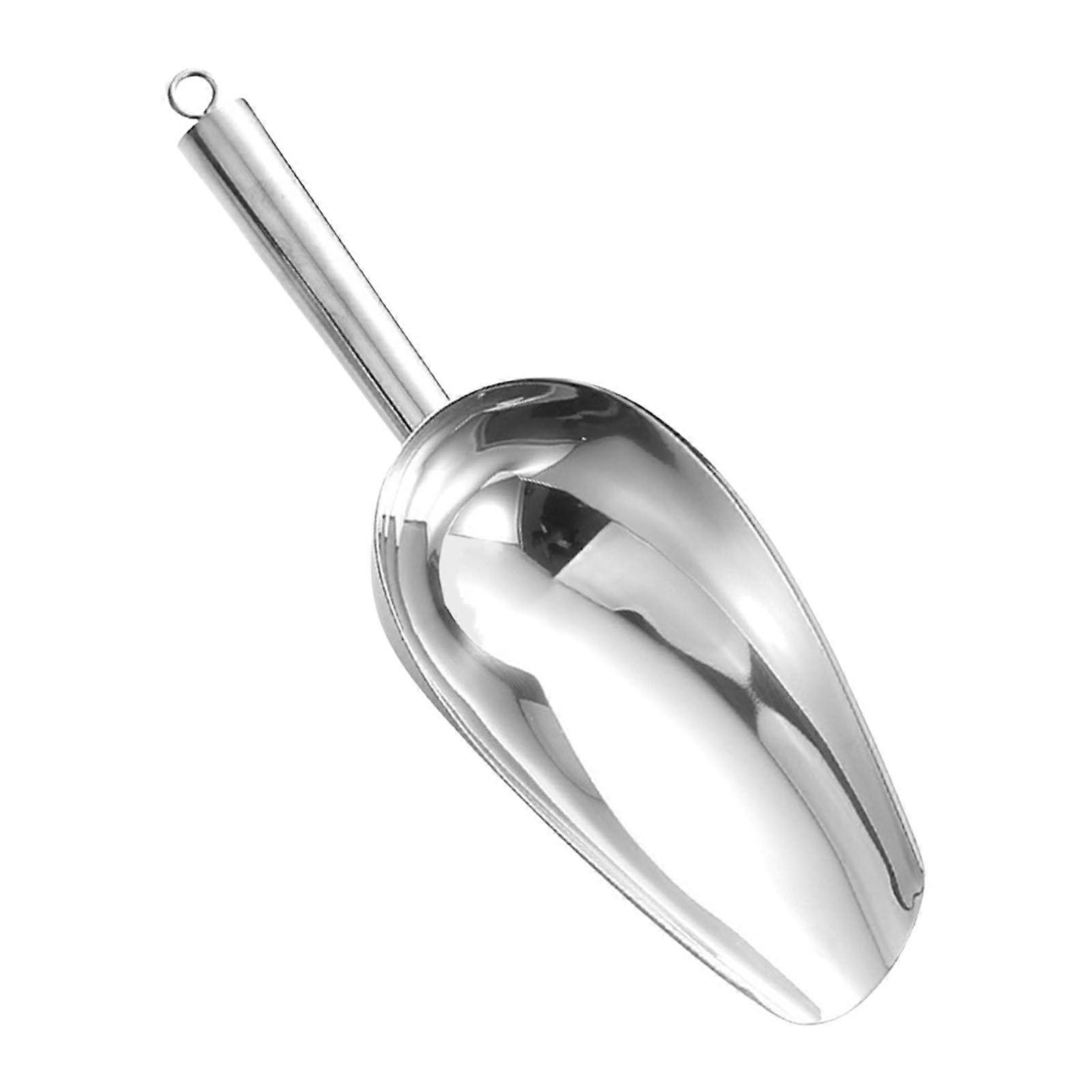 Stainless Steel Ice Scoop with Flat Base, Ergonomic Grip, Rust Resistant, Dishwasher Safe