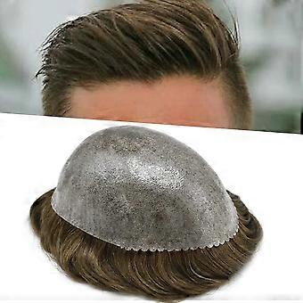 Peluca masculina 8x10, color marrón muy claro, sistema de reemplazo de cabello humano, piel ultrafina, línea de cabello natural.
