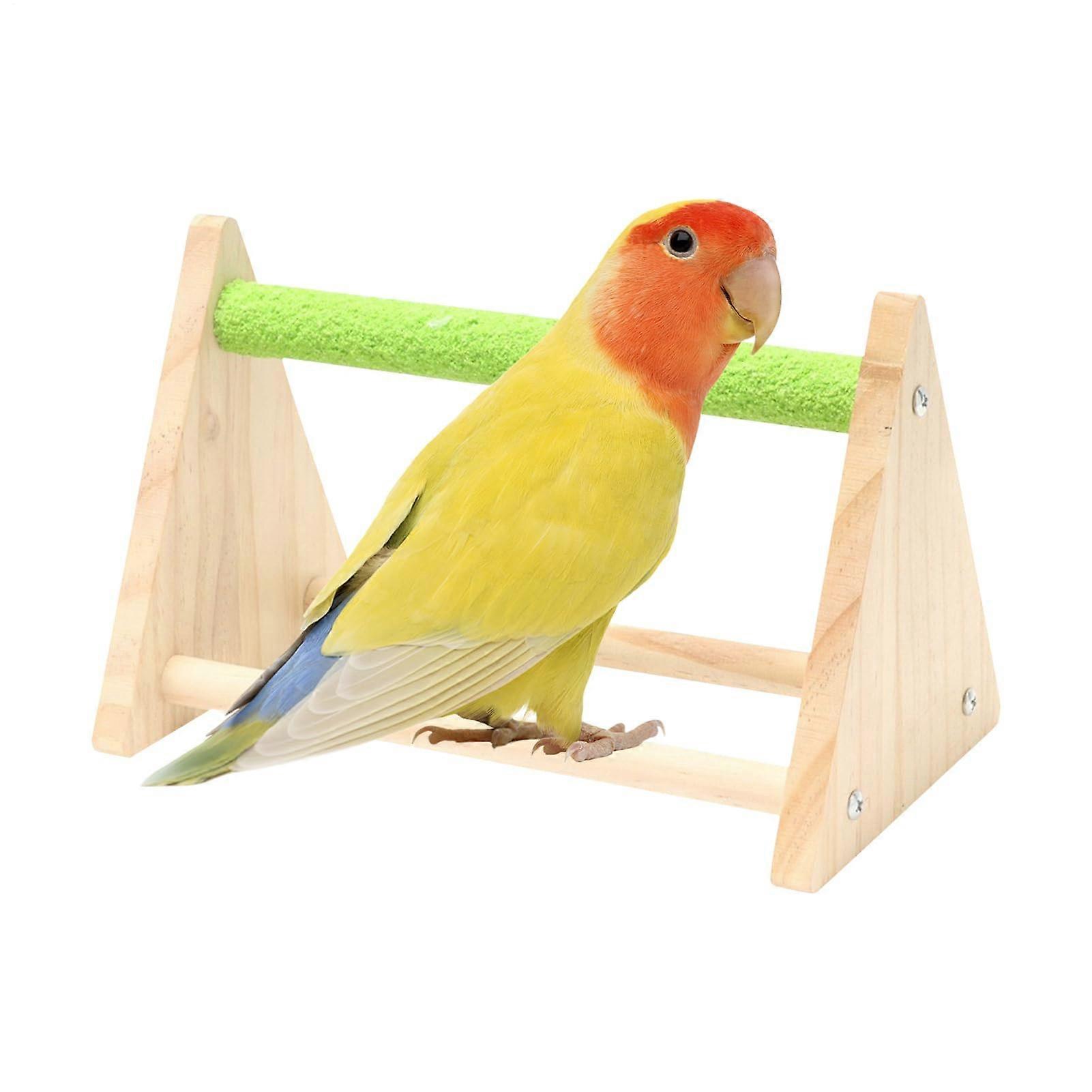 Wooden Bird Perch for Parrots with Stable Triangular Base and Natural Branch Texture for Cage