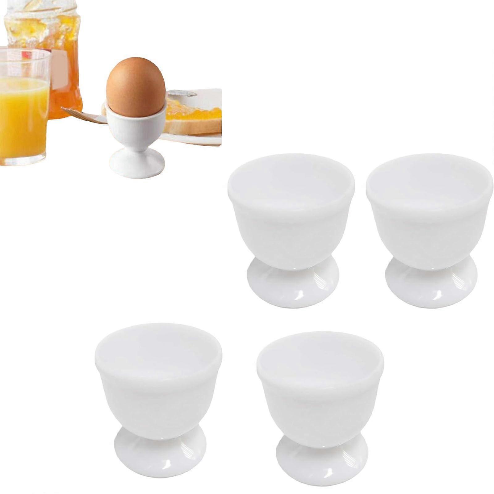 Plastic Egg Cups Set of 4 White, Durable Hard Boiled Egg Holders for Breakfast and Camping