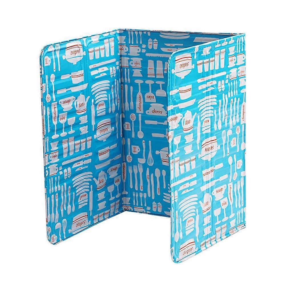 Kitchen Splatter Guard Foldable 3 Panel Aluminum Foil Stove Shield Heat Resistant Grease Protector Blue