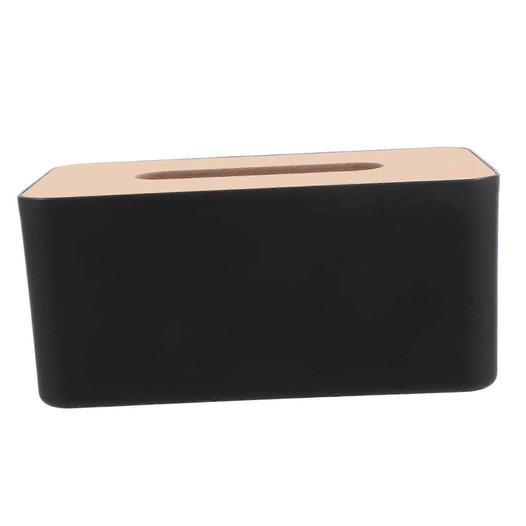 Black Rectangular Tissue Box Holder with Smooth Edge Finish for Car Desk and Desktop Use