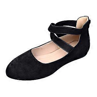 Ballerinasko for kvinner med stropper Komfortable kryss- og kryssende elastiske ankelstropper Flate sko Rund tå Slip-on kjolesko (svart, 8)