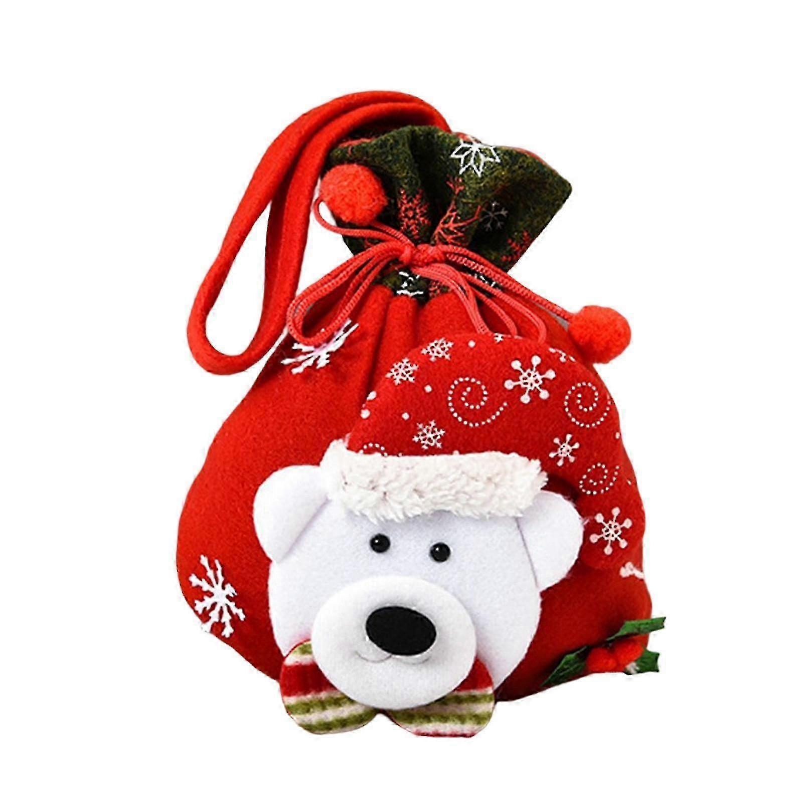 Christmas Drawstring Gift Tote Bag with Plush Decor (Style E)