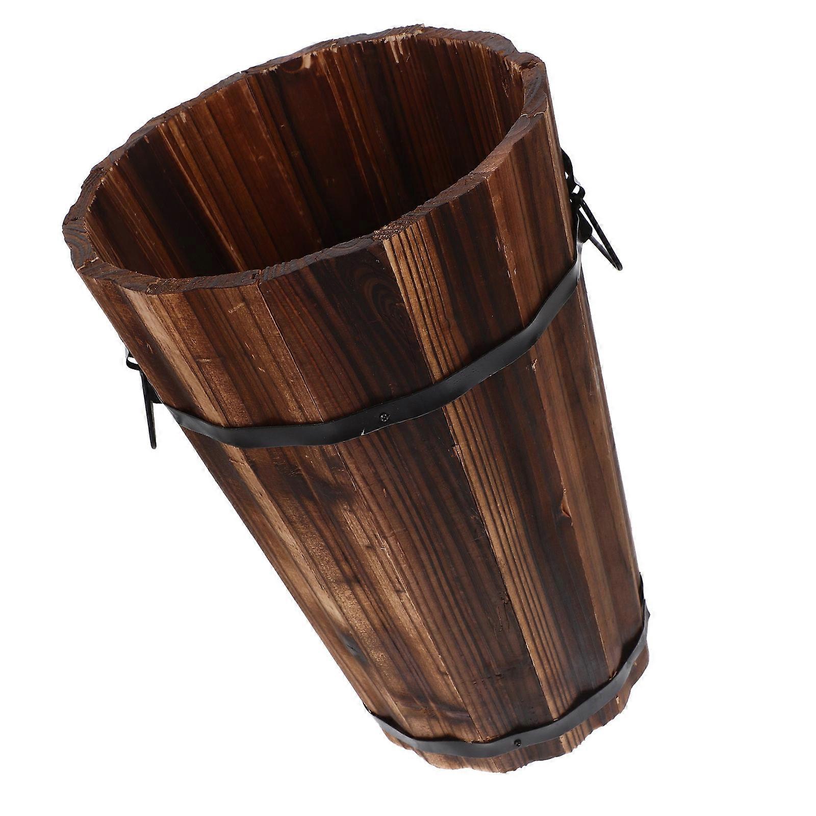 Rustikaler Holzmülleimer mit Griff, 1 Stück, kaffeefarben