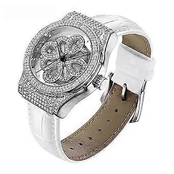 MOKAGO Luxury Diamond Watch - White Crocodile Leather Strap with Floral Dial - Elegant Women's Fashion Timepiece