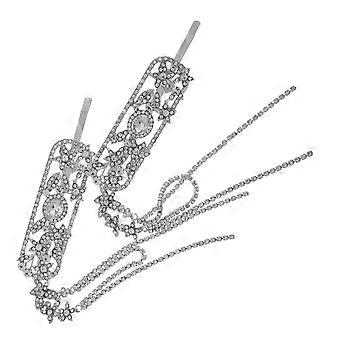 2pcs Silver Rhinestone Tassel Hair Clips For Brides Chinese Style Bridal Hair Accessories Wedding Headpiece For Bridal Gowns