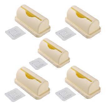 Väggmonterad sopsäcksdispenser i plast, krämvit, 5-pack, för badrum/kök, med självhäftande klistermärken, rymmer rullade påsar