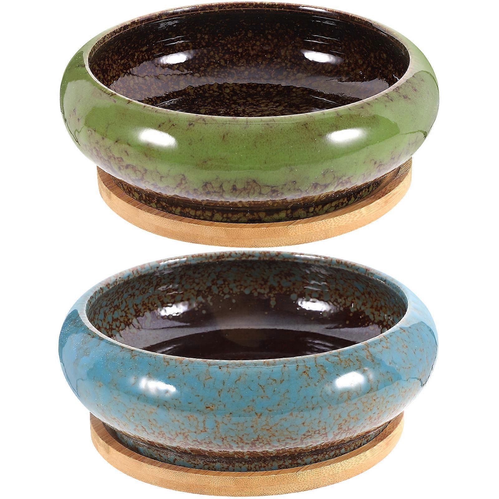 Assorted Color Ceramic Bonsai Planter for Storage Use 2Sets with Tray