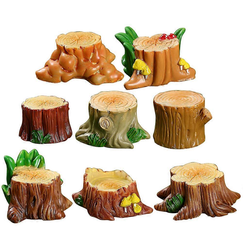 8Pcs Miniature Tree Stake Tiny Tree Stake Resin Tree Stump Micro Landscape Tree Stump