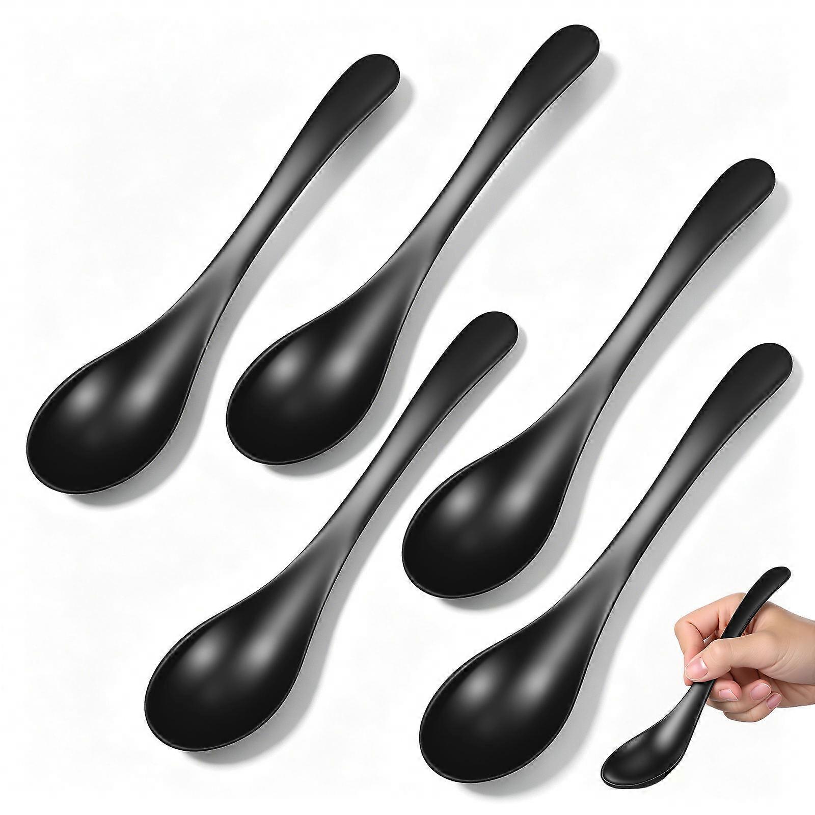 Black Soup Spoon for Eating 30Pcs A5 Flatware Tableware Set