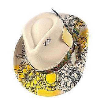 Western styles Felts Cowgirls Hat With Ribbon Trim And Feather Detail For Outdoor Event Casual Wear Khaki
