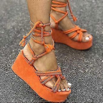 Damen-Keilsandalen mit offener Zehenpartie, 26-27 cm, lässige Urlaubsschuhe, rutschfest, modische Plateau-Sandalen