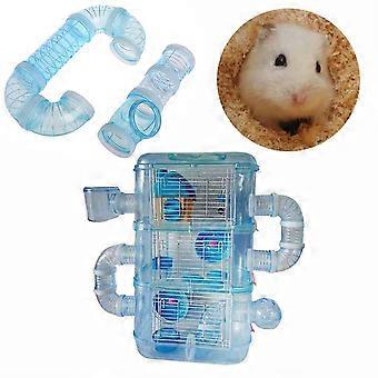 Animal Cage Tunnel Hamster Toy Tube for Play 2Pcs Blue Plastic