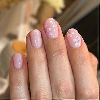 Set per manicure a pressione ad applicazione rapida con piccoli elementi decorativi rotondi a forma di fiore, finitura rosa chiaro brillante, 12 misure, 24 pezzi più 6 di ricambio, multicolore.