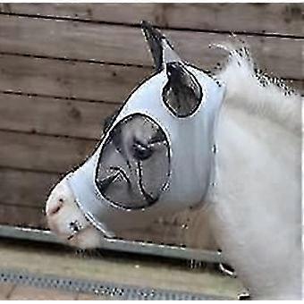 Vliegenmasker met oren voor paarden, oogbescherming van elastisch lycra, lichtgrijs, standaard Shetland-maat