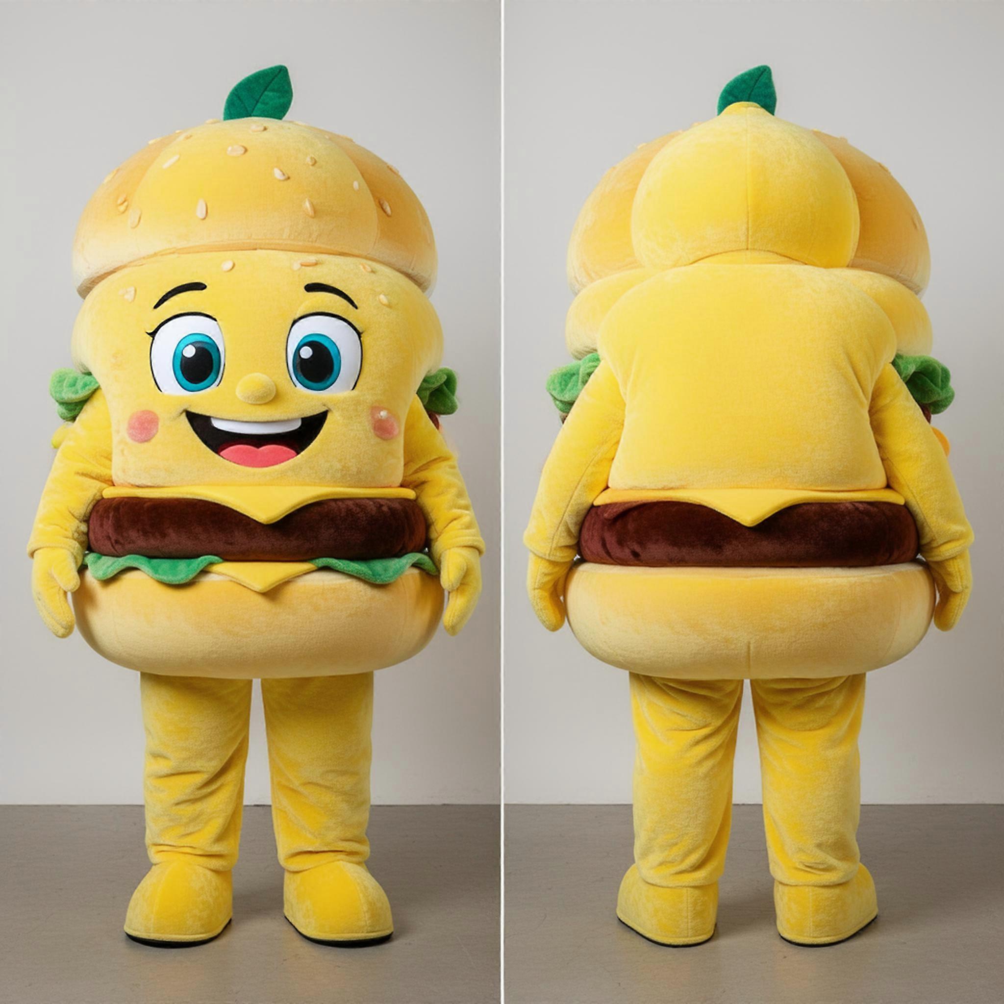 MASTICOT Lemon Yellow Plush Hamburger Mascot
