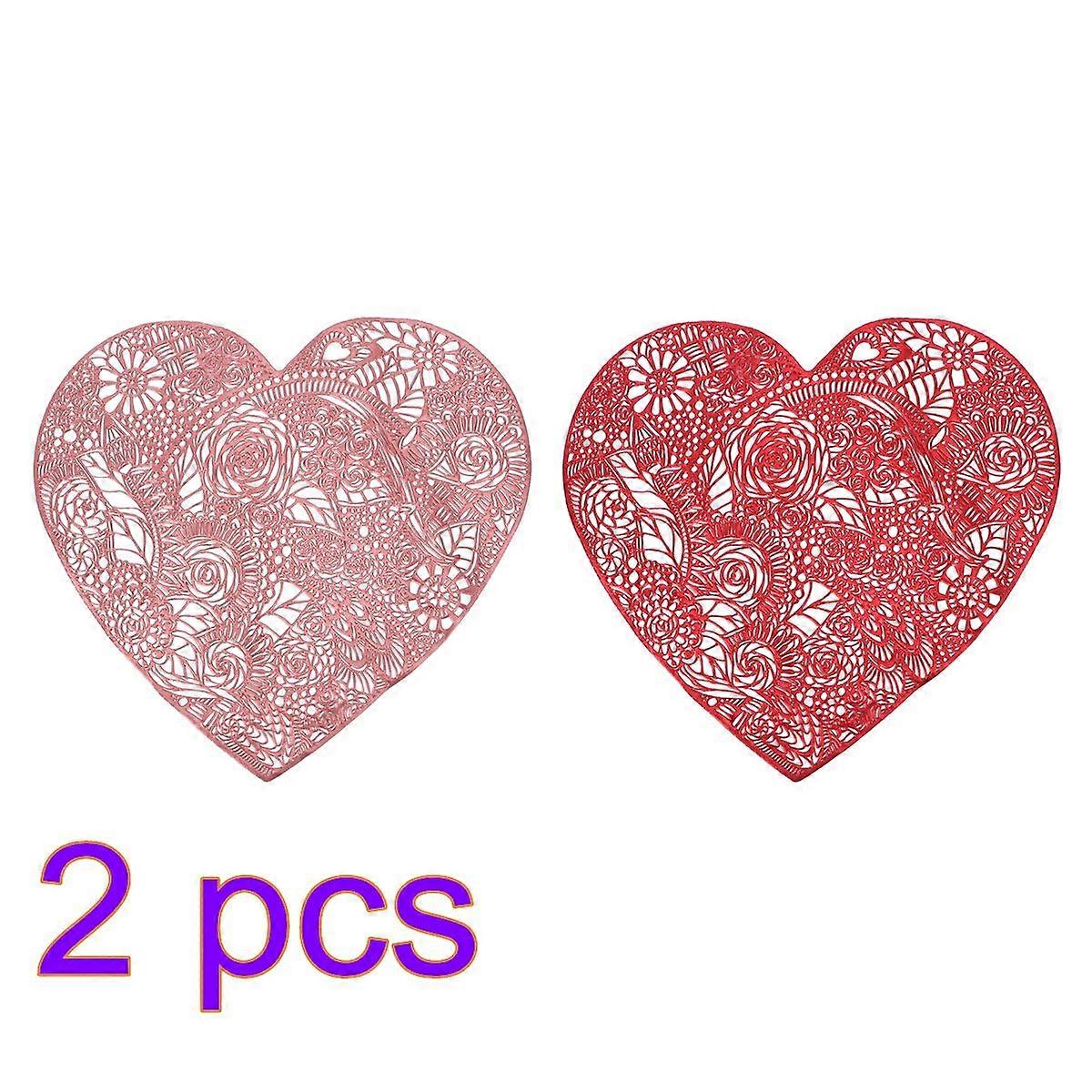 Table Decor Rose Placemat Heart Shaped for Romantic Use 4Pcs