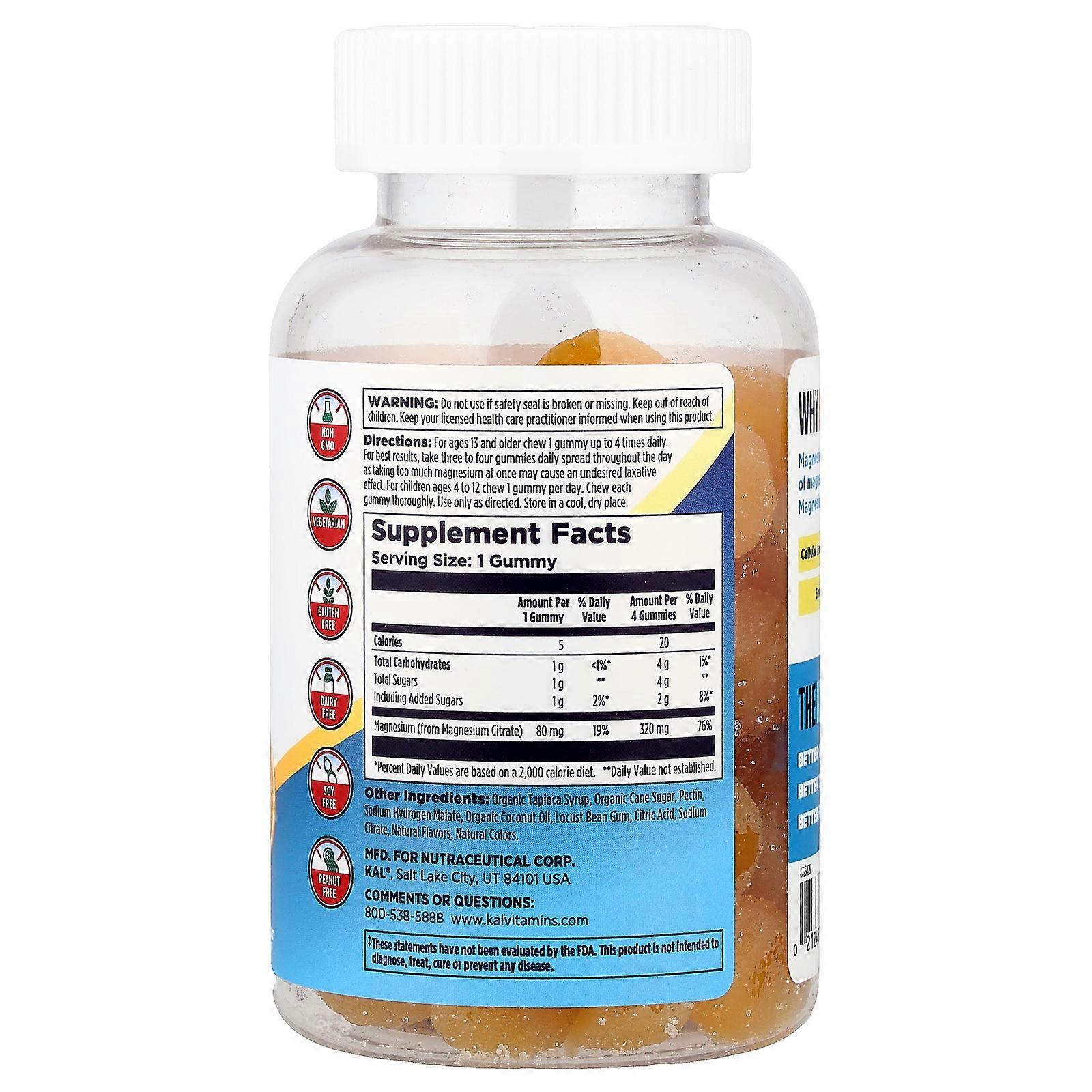 KAL, Magnesium Gummies, Orange ,  60 Gummies
