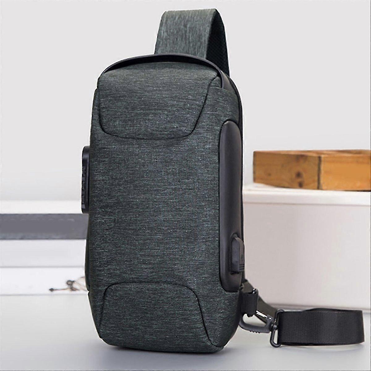 Waterproof, theft-proof shoulder bag with USB charging function and lock, black-SSZFV