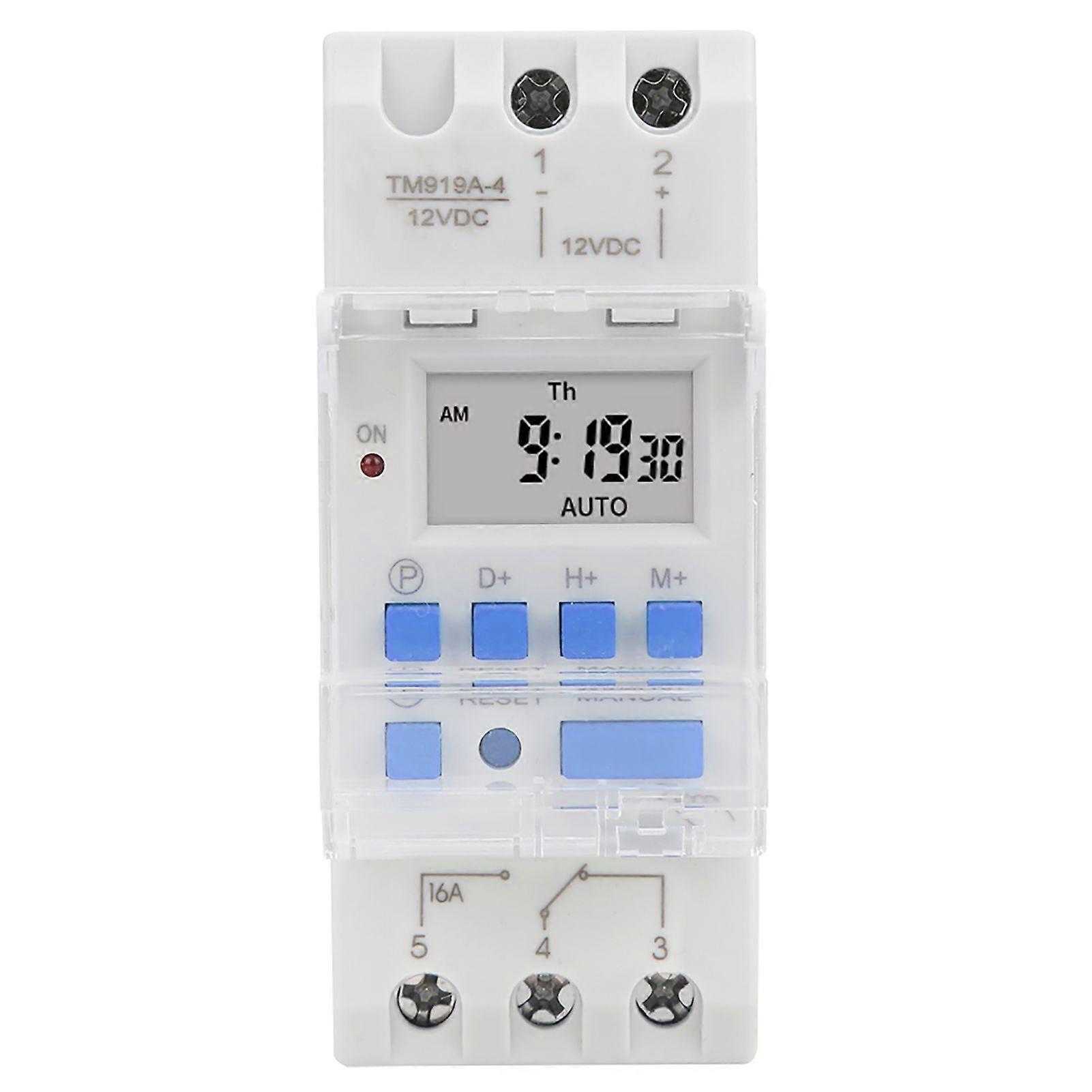 Weekly Timer Switch 12V DC 16A LCD Display with Countdown Function Removable Battery