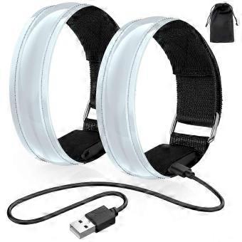 2PCS Rechargeable LED Armband, High Visibility Reflective Running Lights for Runners