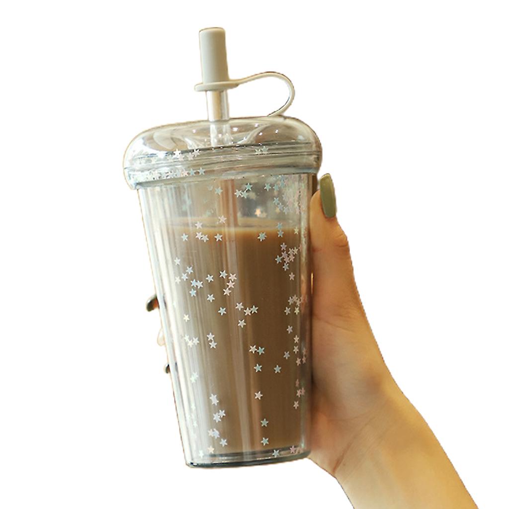 420ml Sparkling Glitter Cup With Lid Straw Transparent Sequins Water Bottle Mug