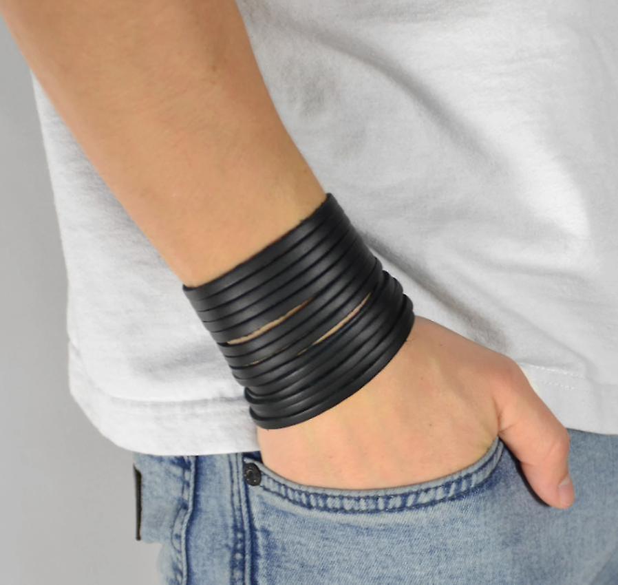Leather bracelet braided - black leather
