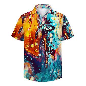 Youthup Mens Shiny Oil Paint Short Sleeve Shirt