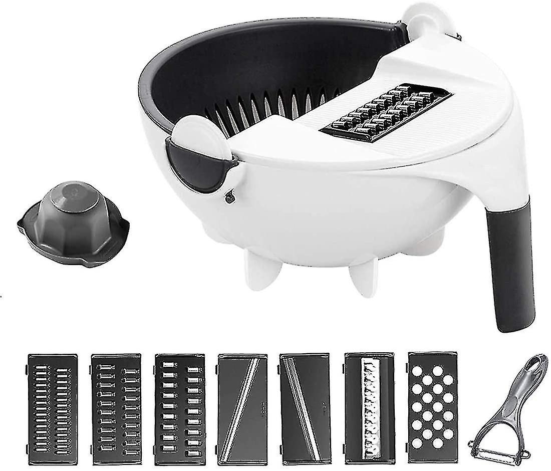 New 9 In 1 Multifunction Magic Rotate Vegetable Cutter With Drain Basket Large Capacity Vegetables Chopper Veggie Shredder Grater Portable Slicer Kitc