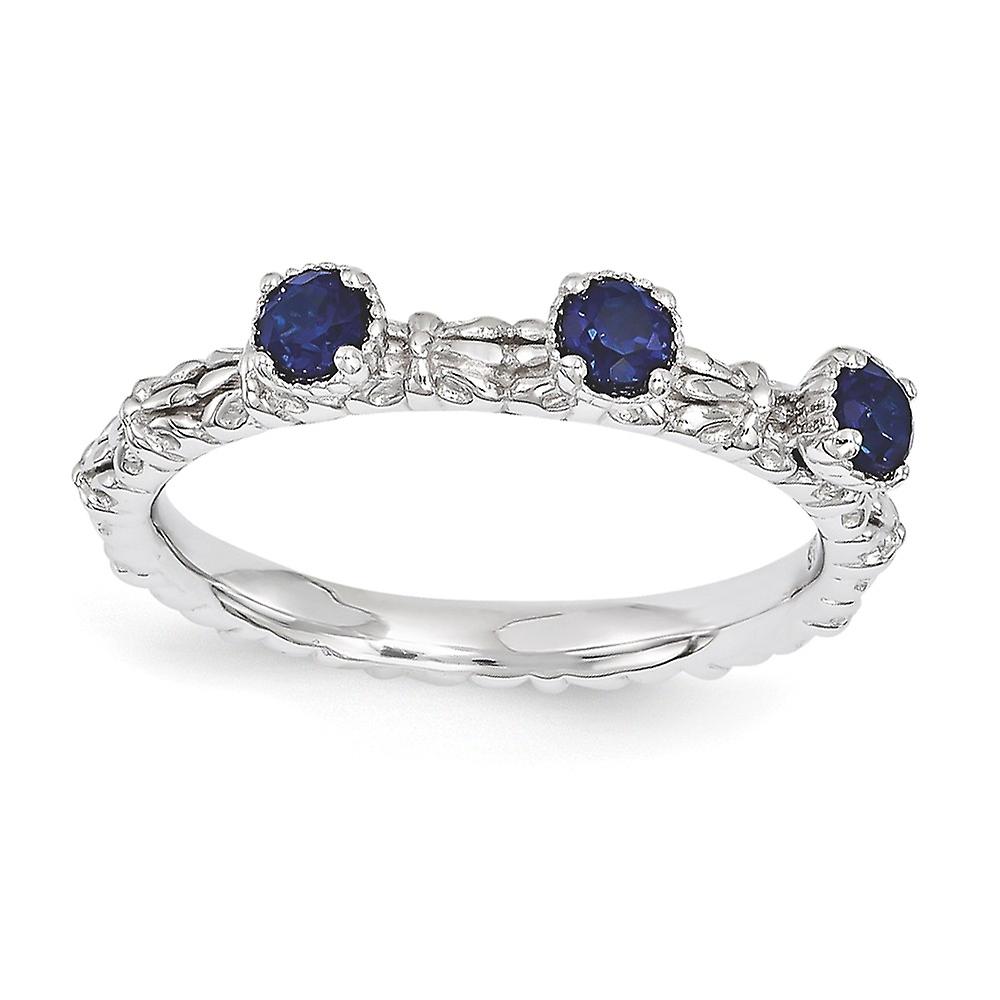2.5mm 925 Sterling Silver Stackable Created Sapphire Three Stone Ring-Stackable-Ring for Women - Ring Size: 5 to 10