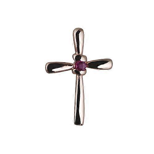9ct Rose Gold 30x22mm plain fancy Cross set with a Ruby