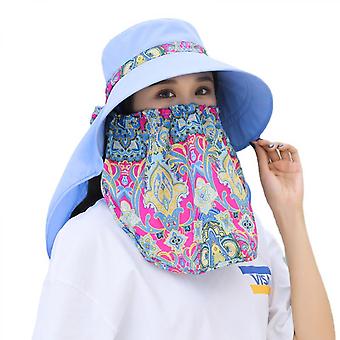 Women Wide Brim Face Mask Sun Hat Detachable Neck Face Flap Ponytail Uv Protection Visor Hat Garden Fishing Hiking