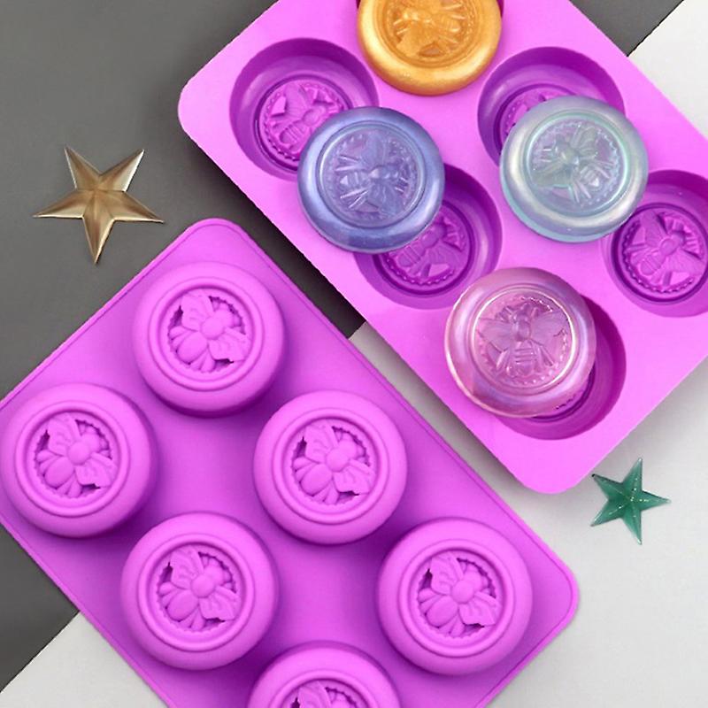 6 Holes Round Bee Pattern 3d Soap Mold Diy Handmade Silicone Cake Maker