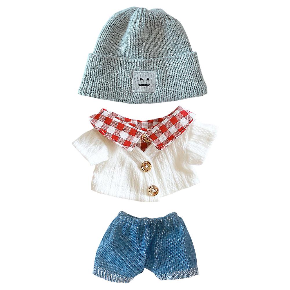 Hat Button Sweater Denim Flanging Jeans 8in Plush Doll Clothes 20cm Doll Dressup