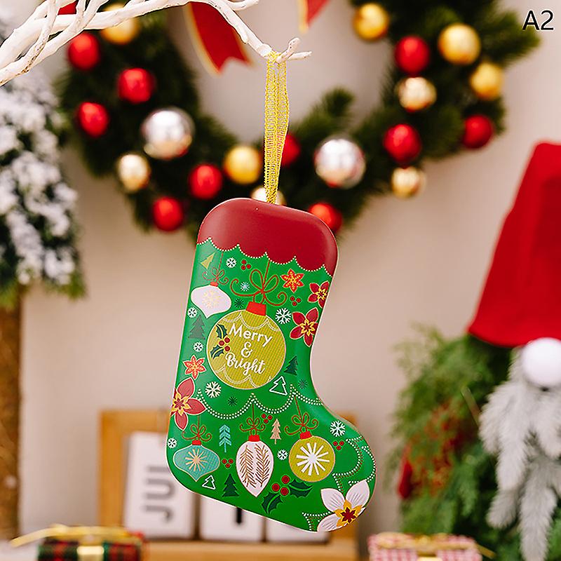 1 Pcs Socks Shaped Tinplate Candy Box Empty Cookie Tin Candy Box For Christmas Candy Biscuit Bag Party Treat Bag Christmas Gift Box
