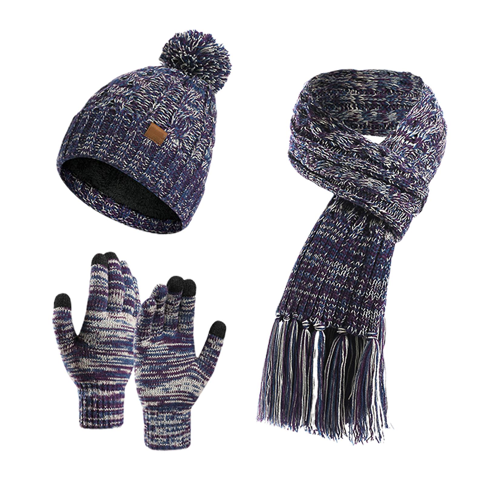 Winter Beanie Hat Scarf Gloves Set Unisex Slouchy Scarf Warm Knitted Hat & Gloves for Outdoor