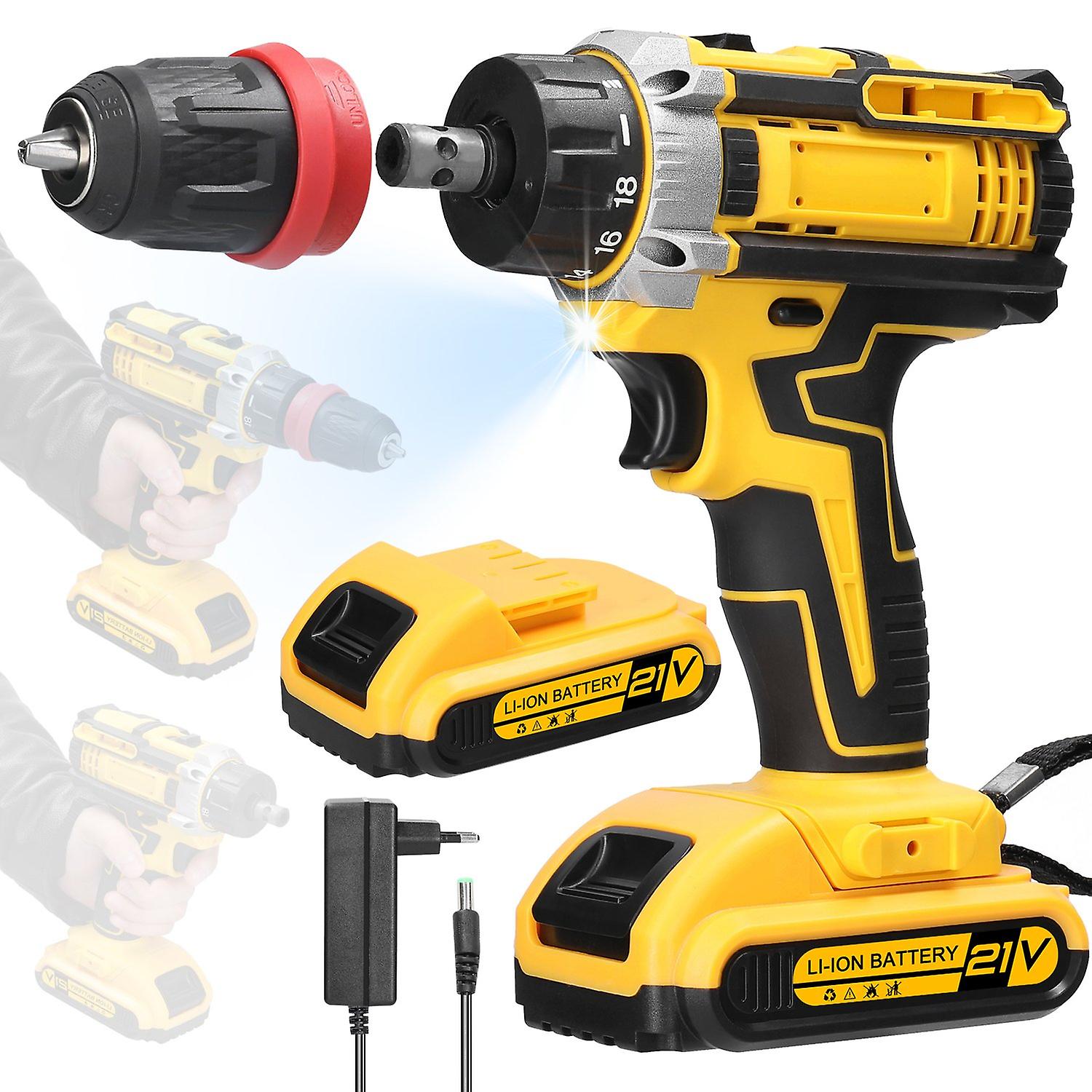 21V 2in1 Lithium Drill Electric Screwdriver Multi-function Power Tool High Torque Brushed Motor Prac