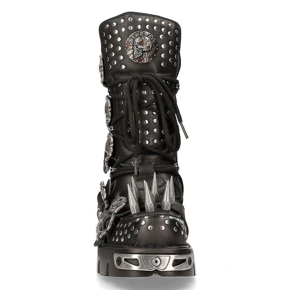 New Rock 1535-S1 Black Leather Studded Spike Boots | Fruugo US