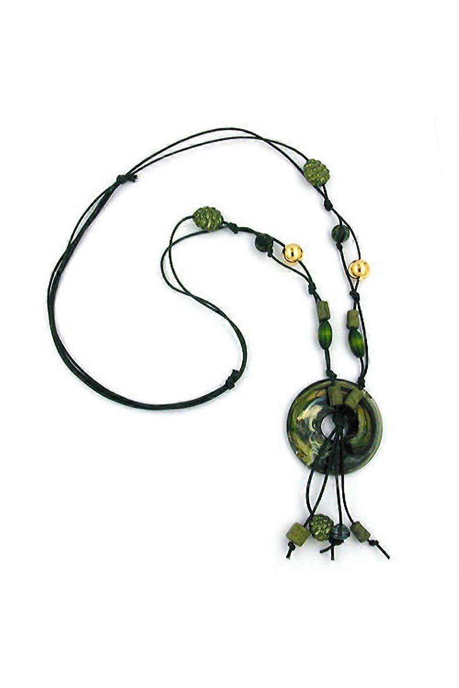 Necklace Ring Green-olive-gold Marbled 100cm - Gl02660